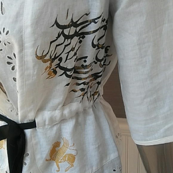 Pure DKNY 3/4 sleeve linen drawstring top, size 2 - Picture 3 of 7